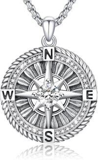 wholesale 925 Sterling Silver Compass Pendant Necklace  with Cubic Zirconia for Men & Women - Graduation Gift Idea-D-Compass