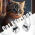 wholesale 925 Sterling Silver Black Cat and Star Design Leverback Earrings for Women & Girls - Vintage Style  Idea-0-5