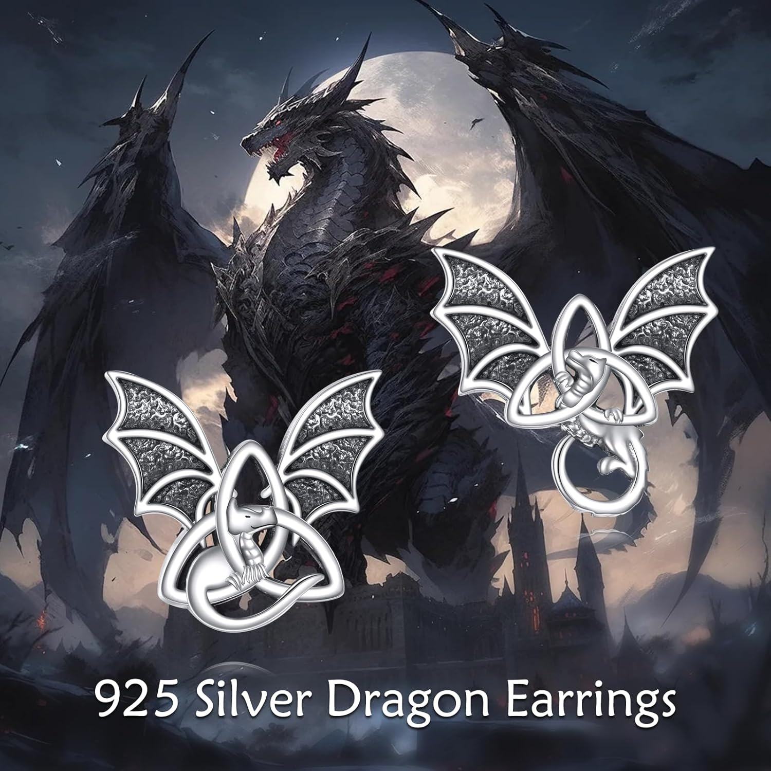 Sterling Silver Stone Gothic Animal Halloween Earrings for Women-0-5