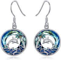 wholesale TOUPOP Dolphin Earrings For Women Sterling Silver Dolphin Palm Tree Earrings With Blue Crystal Ocean Wave Jewelry Birthday Christmas Gifts For Women -undefined