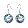 TOUPOP Sterling Silver Blue Crystal Dolphin Palm Tree Ocean Wave Earrings-0-0