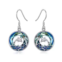 TOUPOP Sterling Silver Blue Crystal Dolphin Palm Tree Ocean Wave Earrings-undefined