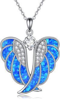 wholesale Sterling Silver Opal Angel Wings Pendant Necklace-Blue Opal