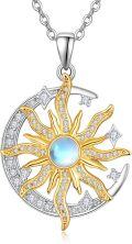 wholesale 925 Sterling Silver Blue Moonstone Gold Plated Sun & Moon Pendant Necklace for Women Celestial -0-0