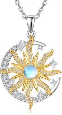 wholesale 925 Sterling Silver Blue Moonstone Gold Plated Sun & Moon Pendant Necklace for Women Celestial -Moonstone Gold Sun Moon