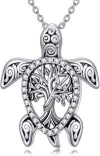 wholesale 925 Sterling Silver Larimar & CZ Sea Turtle Pendant Necklace for Women-Tree of Life Turtle Necklace