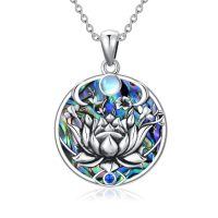 wholesale 925 Sterling Silver Abalone Shell Lotus Evil Eye Pendant Necklaces Spiritual Protection s for Women Girls-Evil Eye Abalone Shell Necklace