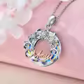 TOUPOP 925 Sterling Silver Blue Crystal Mom Necklace Gift-0-2