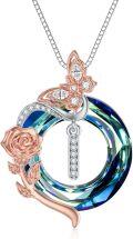wholesale TOUPOP Christmas Gifts Necklace For Women Rose Necklace With Butterfly I Initial Necklace 925 Sterling Silver With I Letter Blue Crystal Birthday Gifts For Her Mom Wife Girlfriend, 20*20 Inch -0-0