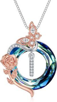 wholesale TOUPOP Christmas Gifts Necklace For Women Rose Necklace With Butterfly I Initial Necklace 925 Sterling Silver With I Letter Blue Crystal Birthday Gifts For Her Mom Wife Girlfriend, 20*20 Inch -undefined