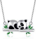 wholesale 925 Sterling Silver Adorable Panda Bear Bamboo Leaves Charm Pendant Necklace for Women Girls  45cm Chain Length-0-0