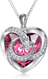 wholesale 925 Sterling Silver Heart Crystal Moon Star Necklace Women s Birthstone Jewelry Gift-10-October