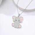 wholesale 925 Sterling Silver Pink Cubic Zirconia Elephant Pendant Necklace for Women Girls  43mm x 68mm-0-2