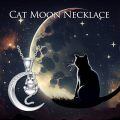 wholesale 925 Sterling Silver Cat Hanging Crescent Moon Platinum Plated Lab Diamond Pendant Necklace-0-4