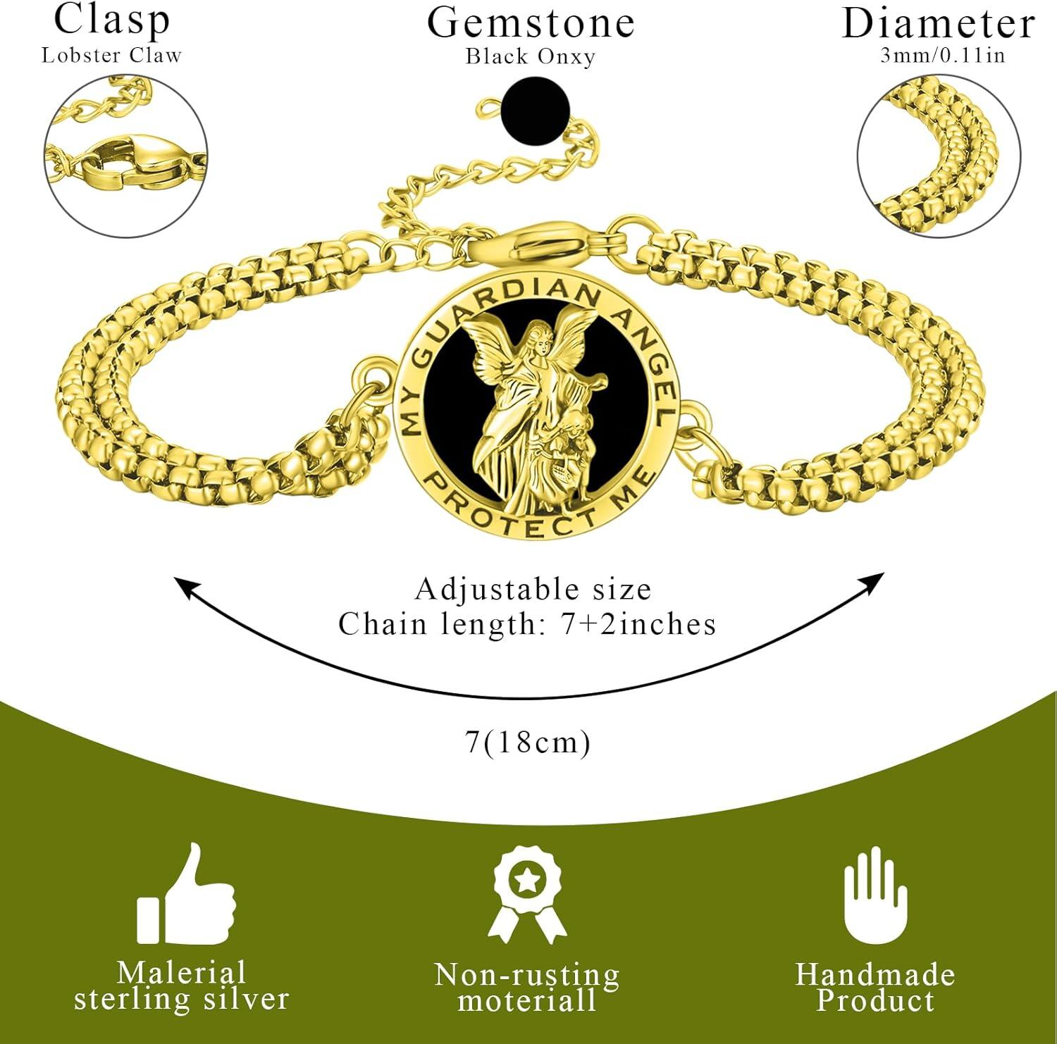 Gold 925 Sterling Silver My Guardian Angel Protect Me Charm Bracelet-0-4