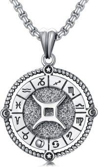wholesale Sterling Silver Stone Zodiac Necklace 12 Constellation Horoscope Pendant-Gemini