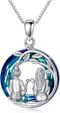 wholesale 925 Sterling Silver Blue Crystal Sisters Pendant Necklace Friendship  for Women Girls-2 Sisters Necklace