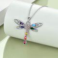 wholesale 925 Sterling Silver Rainbow Crystal Dragonfly Pendant Necklace - Irish Jewelry for Women & Girls-0-3