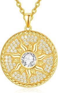 wholesale 925 Sterling Silver Birthstone Sun Coin Pendant Necklace for Women-04 Apr
