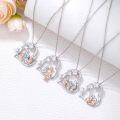 wholesale 925 Sterling Silver Family Mother Daughter Heart Pendant Necklace Rose Gold Cubic Zirconia-0-3
