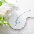 wholesale 925 Sterling Silver Blue Opal Inlay Cubic Zirconia Cross Pendant Necklace for Women-0-1