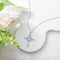 wholesale 925 Sterling Silver Blue Opal Inlay Cubic Zirconia Cross Pendant Necklace for Women-0-1