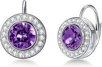 wholesale Sterling Silver Austria Crystal Halo Leverback Earrings Birthday Gifts for Women-Purple