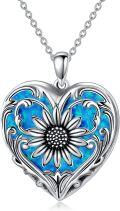 wholesale 925 Sterling Silver Blue Opal Heart Sunflower Necklace - 1 Inch Dainty Pendant with Adjustable Chain, Meaningful Gift for Women-0-0