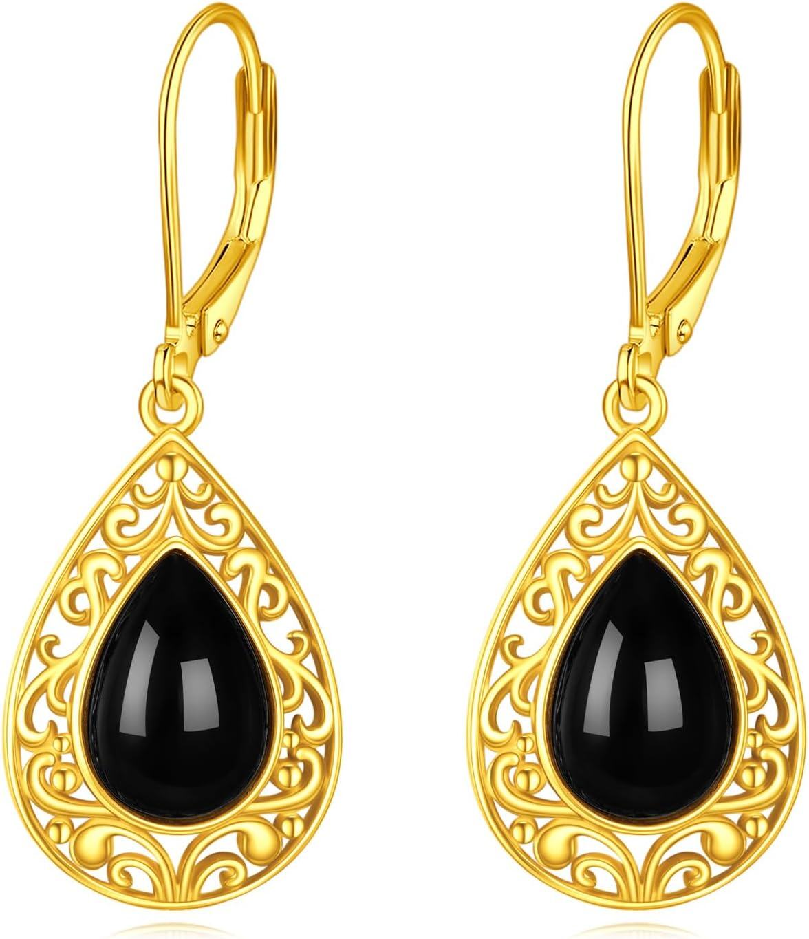 Sterling Silver Moonstone Lapis Lazuli Peridot Amethyst Teardrop Dangle Earrings-Onyx earrings