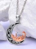 wholesale 925 Sterling Silver Crescent Moon with Fox and Axolotl Charm Pendant Necklace for Women Girls  45cm Chain Length-0-1