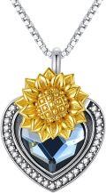 wholesale 925 Sterling Silver Blue Austrian Crystal Sunflower Heart Cremation Jewelry Urn Pendant Necklace-0-0
