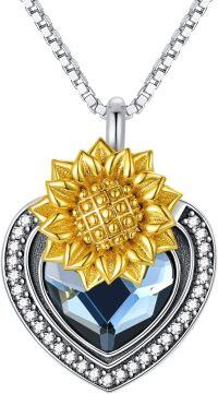 wholesale 925 Sterling Silver Blue Austrian Crystal Sunflower Heart Cremation Jewelry Urn Pendant Necklace-03_Sunflower Urn Necklace