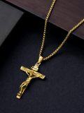 wholesale Gold Plated 925 Sterling Silver Crucifix Pendant Necklace for Men - INRI Design (24+2) Chain-0-4