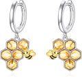 wholesale 925 Sterling Silver Honeycomb and Bee Drop Dangle Hoop Earrings for Women Girls -0-0