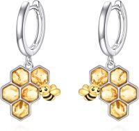 wholesale 925 Sterling Silver Honeycomb and Bee Drop Dangle Hoop Earrings for Women Girls -Bee