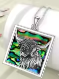 TOUPOP 925 Sterling Silver & Stone Highland Cow Pendant Necklace-0-5