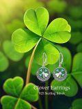 wholesale 925 Sterling Silver Green Enamel Four-Leaf Clover Drop Earrings Irish Celtic Knot  for Women Girls-0-5
