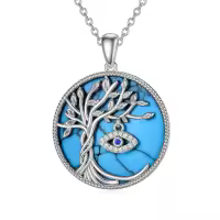 TOUPOP Sterling Silver & Turquoise Tree Of Life Necklace-undefined
