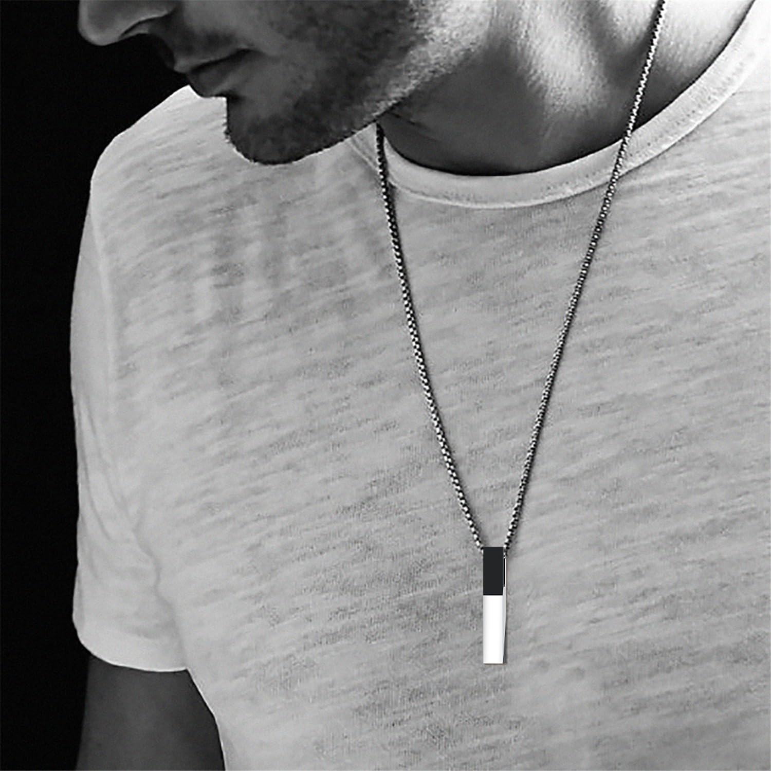 wholesale 925 Sterling Silver Black White Square Rectangle Charm Chain Pendant Necklaces s for Men Women-0-1