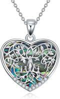 wholesale 925 Sterling Silver Abalone Shell & Diamond Tree of Life Heart Pendant Necklace for Women-0-0