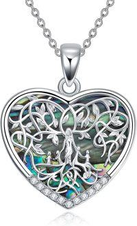 wholesale 925 Sterling Silver Abalone Shell & Diamond Tree of Life Heart Pendant Necklace for Women-4 Child