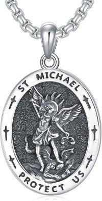 wholesale 925 Sterling Silver St Michael Archangel Protect Us Medal Necklace for Men & Women-A01-St Michael