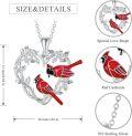 wholesale 925 Sterling Silver Red Cardinal Bird Heart Pendant Necklace for Women Mom Gifts-0-1