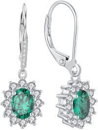 wholesale Sterling Silver Oval Cut Birthstone Dangle Leverback Earrings for Women Mom-Emerald Green Earrings