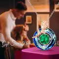 TOUPOP Sterling Silver Emerald Circle Crystal Pendant Necklace-0-1