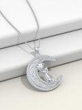 wholesale 925 Sterling Silver Moissanite Cat on the Moon Pendant Necklace for Women-0-4
