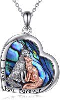 wholesale 925 Sterling Silver Heart-Shaped Abalone Shell Pendant with Wolves and I Love You Forever Inscription - Valentine's Day Gifts for Her-0-0