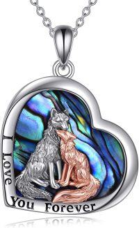 wholesale 925 Sterling Silver Heart-Shaped Abalone Shell Pendant with Wolves and I Love You Forever Inscription - Valentine's Day Gifts for Her-2-Abalone Shell