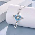 wholesale 925 Sterling Silver Blue Fire Opal Celtic Knot Cross Pendant Necklace for Women Girls Irish Infinity Love Heart s 45cm Chain Length-0-3