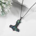 wholesale 925 Sterling Silver Abalone Shell Thor's Hammer & Tree of Life Necklace Norse Viking Jewelry-0-2